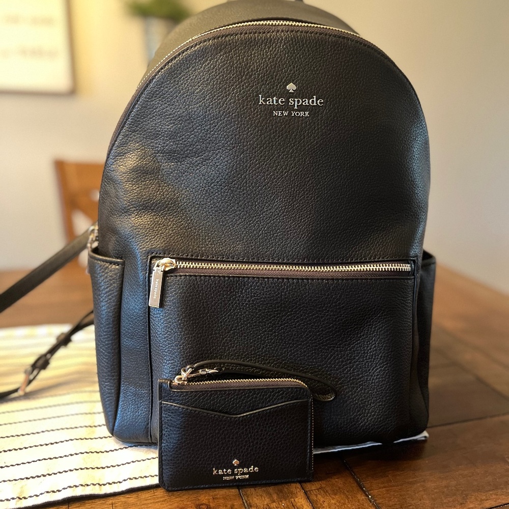 Leila Pebbled Leather Large Dome Backpack and Leila Small Cardholder Wristlet